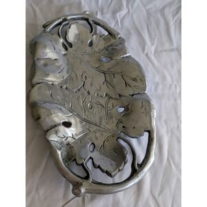 Vintage Pewter Leaf Shaped Serving Tray Dish Platter Home Decor Tabletop Accent‎